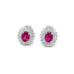 Vintage 2 Carat Ruby Diamond Gold Cluster Stud Earrings - Castafiore