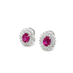 Vintage 2 Carat Ruby Diamond Gold Cluster Stud Earrings - Castafiore
