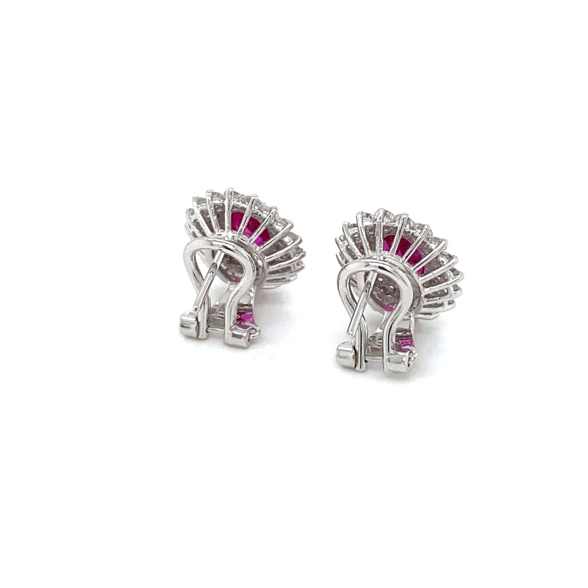 Vintage 2 Carat Ruby Diamond Gold Cluster Stud Earrings - Castafiore