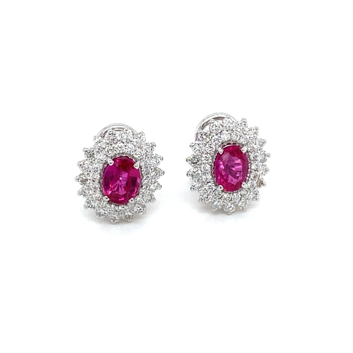 Vintage 2 Carat Ruby Diamond Gold Cluster Stud Earrings - Castafiore