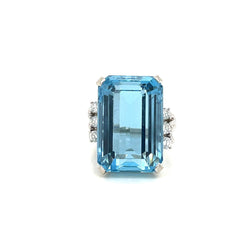 Vintage 25 Carat Santa Maria Aquamarine Diamond Gold Ring - Castafiore