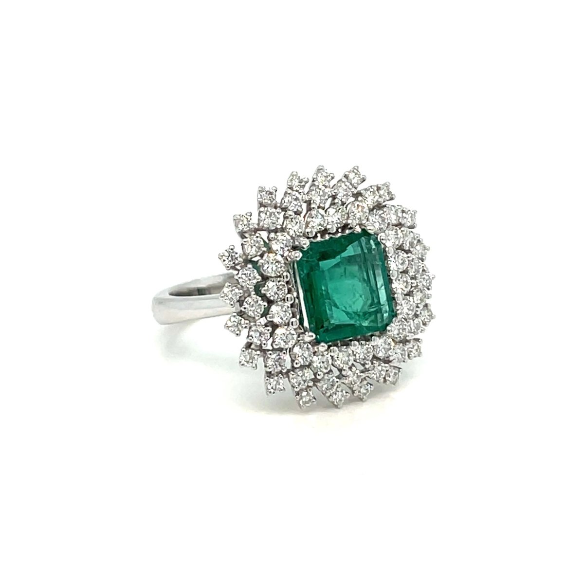 Vintage Colombian Emerald Diamond Gold Cluster Ring - Castafiore