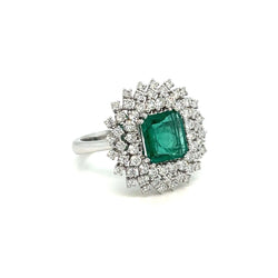 Vintage Colombian Emerald Diamond Gold Cluster Ring - Castafiore