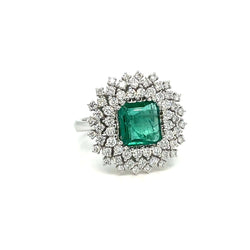 Vintage Colombian Emerald Diamond Gold Cluster Ring - Castafiore
