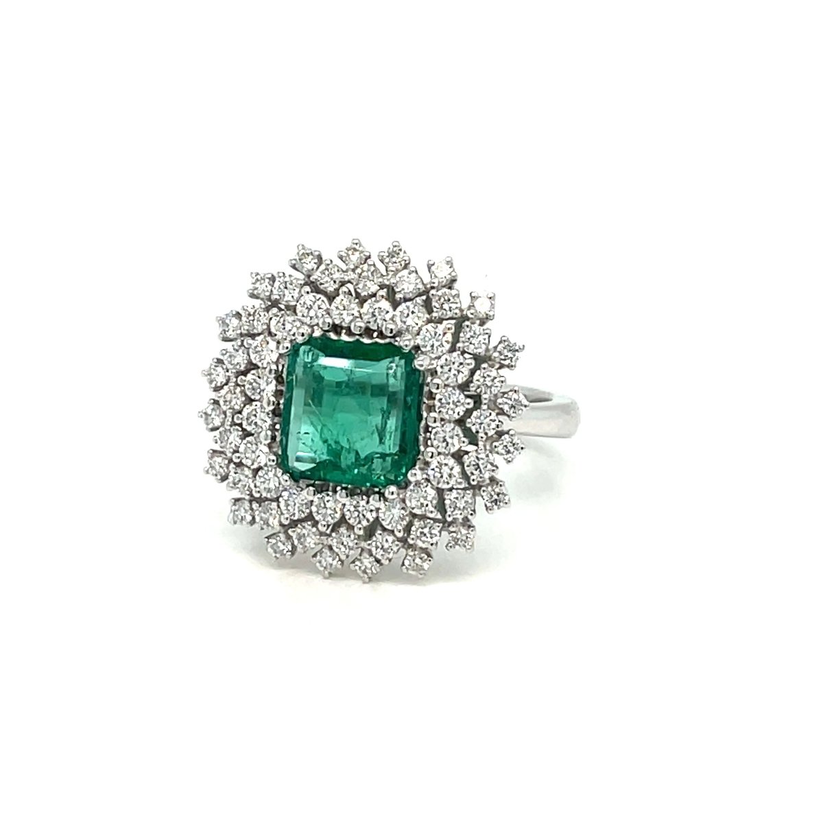 Vintage Colombian Emerald Diamond Gold Cluster Ring - Castafiore