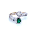 Vintage Hearts Emerald Diamond Vous et Moi Gold Ring - Castafiore