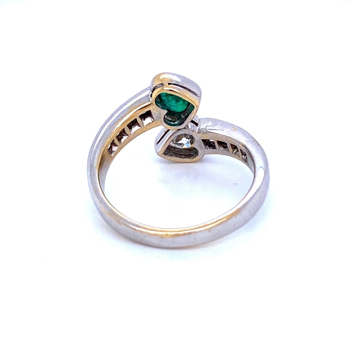 Vintage Hearts Emerald Diamond Vous et Moi Gold Ring - Castafiore