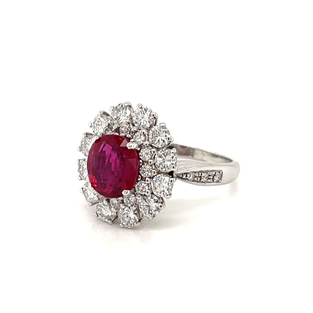Vintage Ruby Diamond Gold Cluster Ring - Castafiore