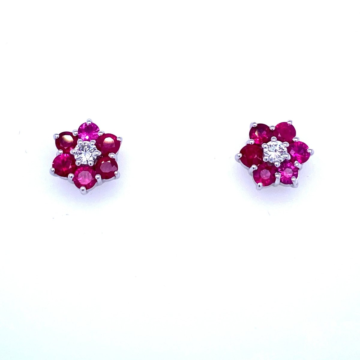 Vintage Ruby Diamond Gold Cluster Stud Earrings - Castafiore