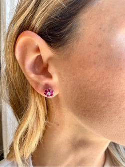 Vintage Ruby Diamond Gold Cluster Stud Earrings - Castafiore