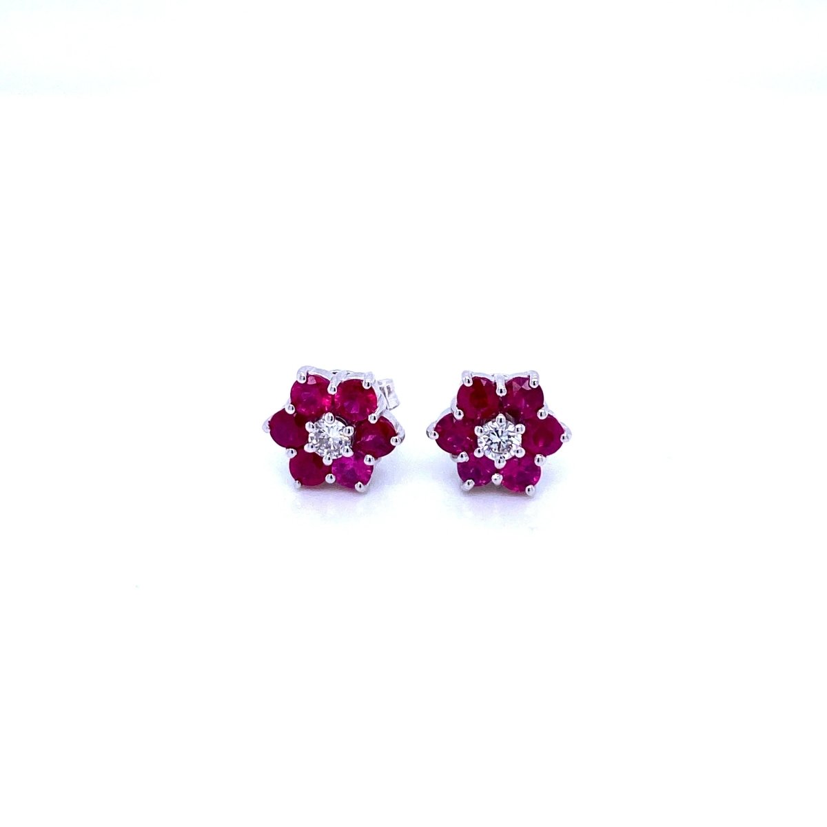 Vintage Ruby Diamond Gold Cluster Stud Earrings - Castafiore