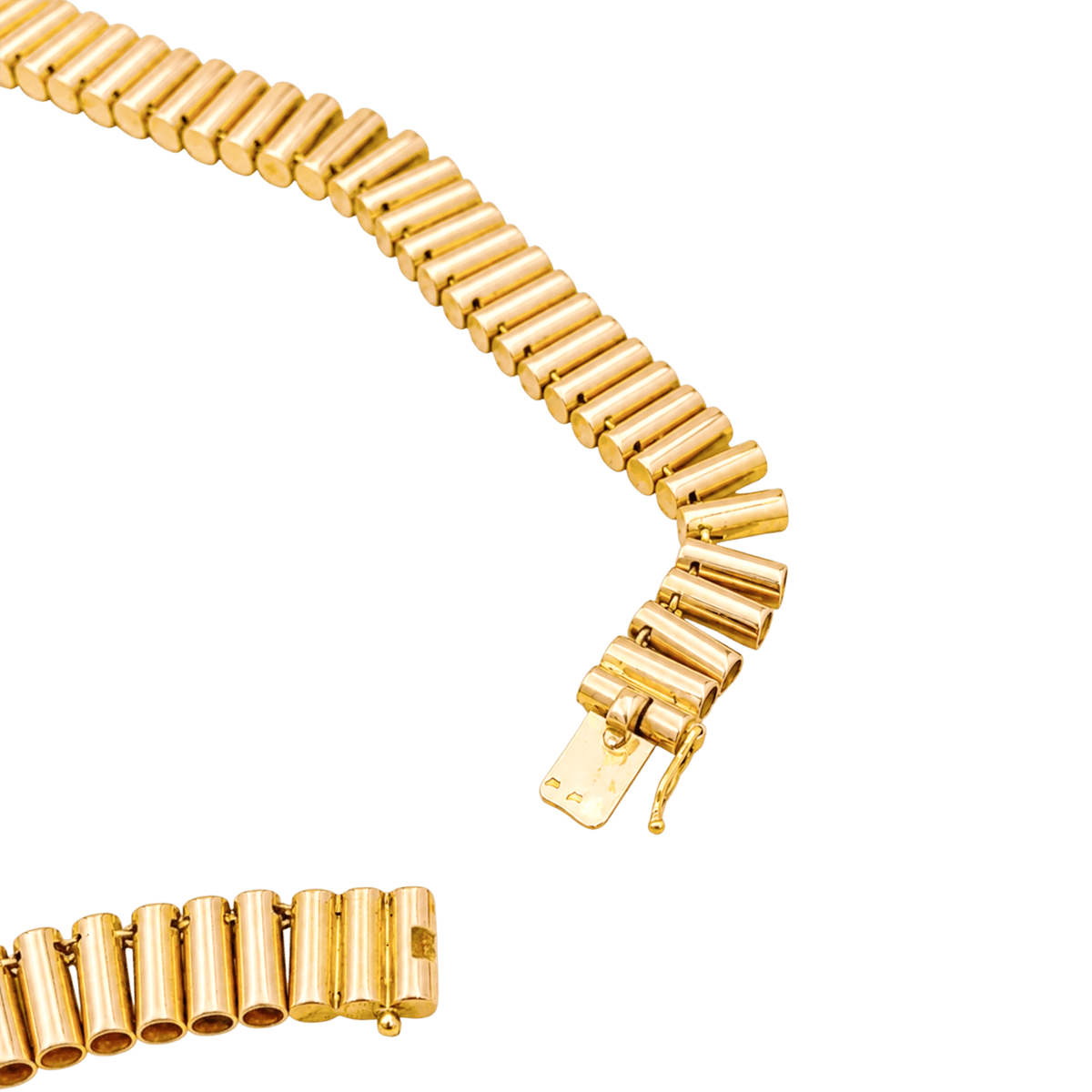 Collier maillons tubulaires en chute, or rose.