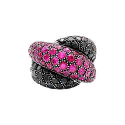 Bague Damiani «Gomitolo», diamants noirs et rubis.