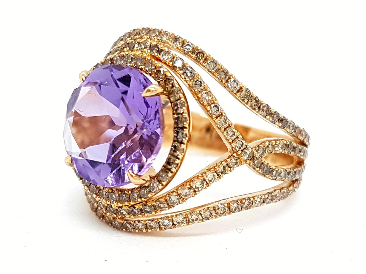 ETERNAMÉ “Eternelle” ring in yellow gold, amethyst and diamonds