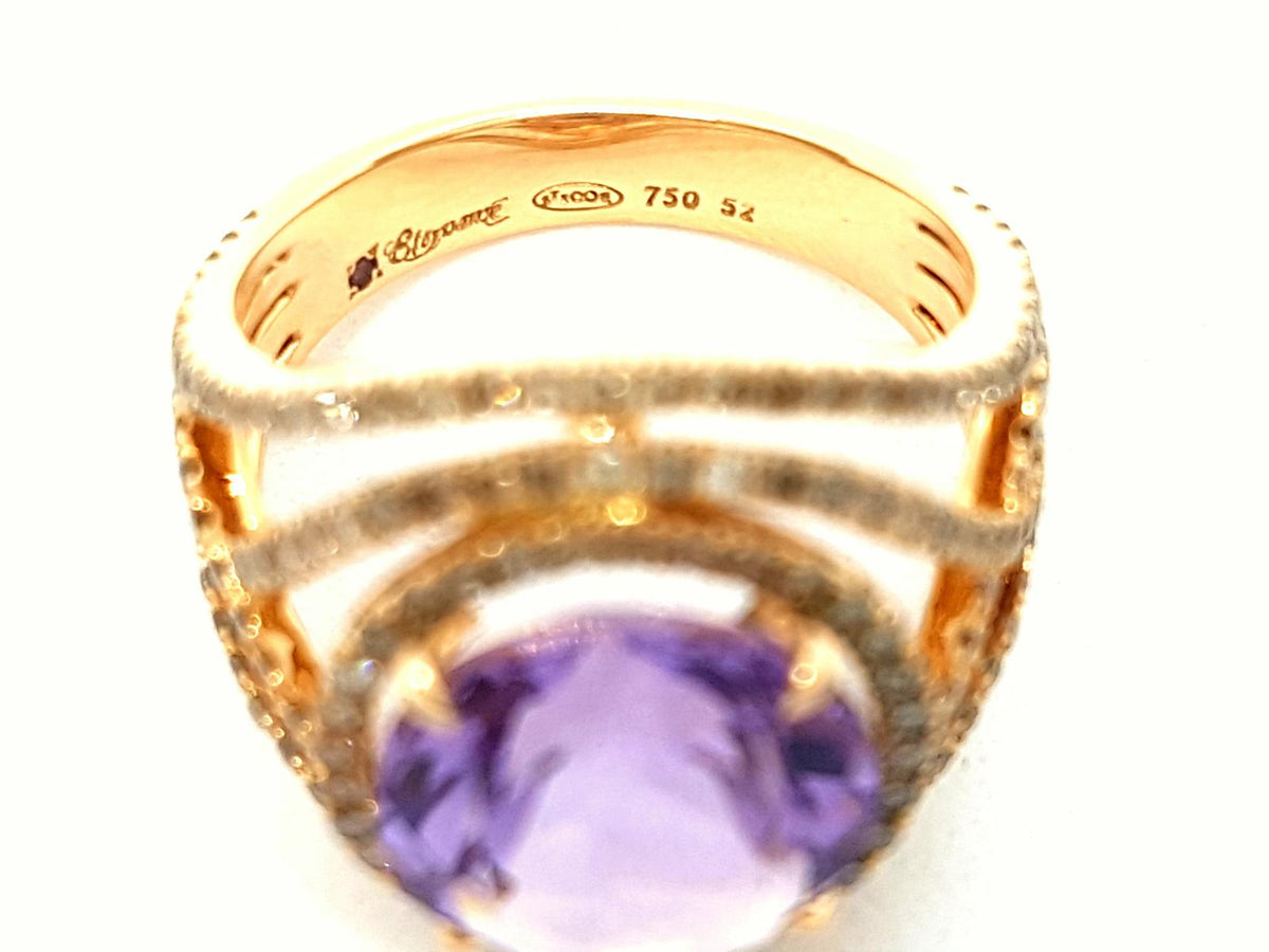 ETERNAMÉ “Eternelle” ring in yellow gold, amethyst and diamonds