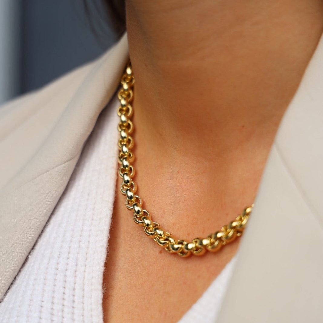 Jaseron chain necklace in yellow gold, white gold, carnelian and lapis lazuli