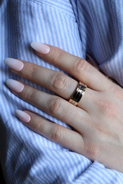 Bandeau ring in 3 golds and diamonds