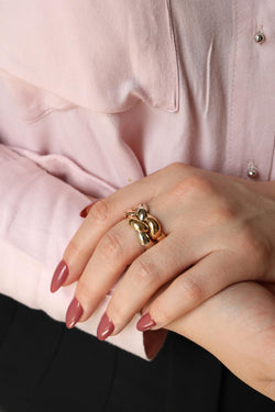 Bandeau ring in 3 braided golds