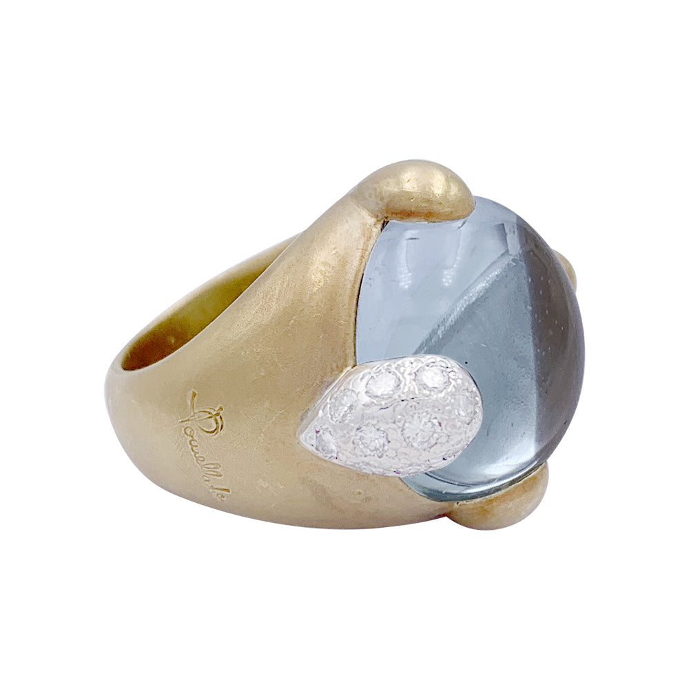 Pomellato ring, "Griffe", yellow gold, diamonds, aquamarine