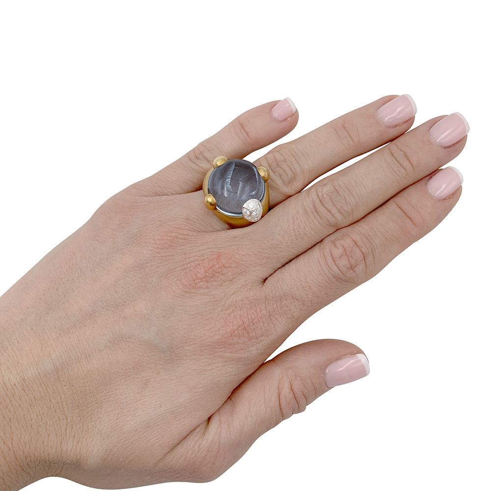 Pomellato ring, "Griffe", yellow gold, diamonds, aquamarine
