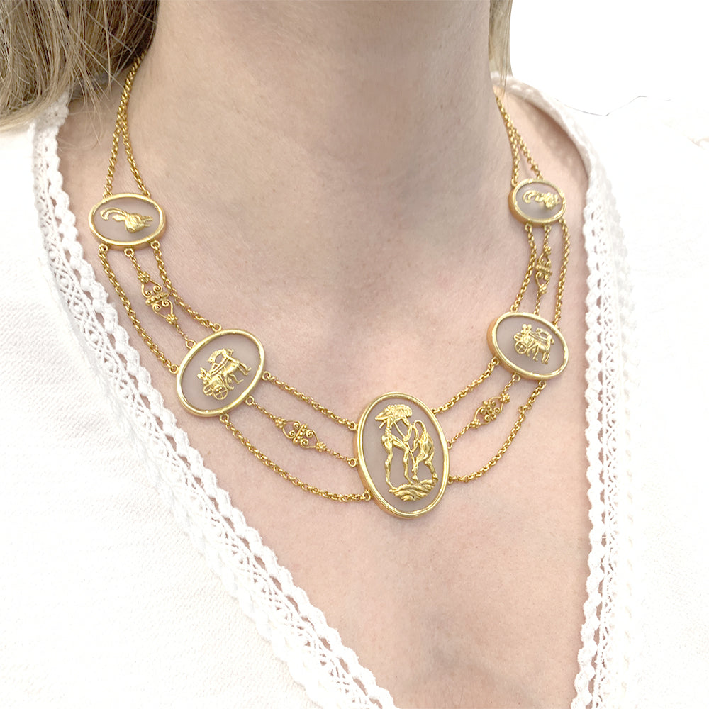 LALAOUNIS “The Shield of Achilles” necklace in yellow gold and rock crystal
