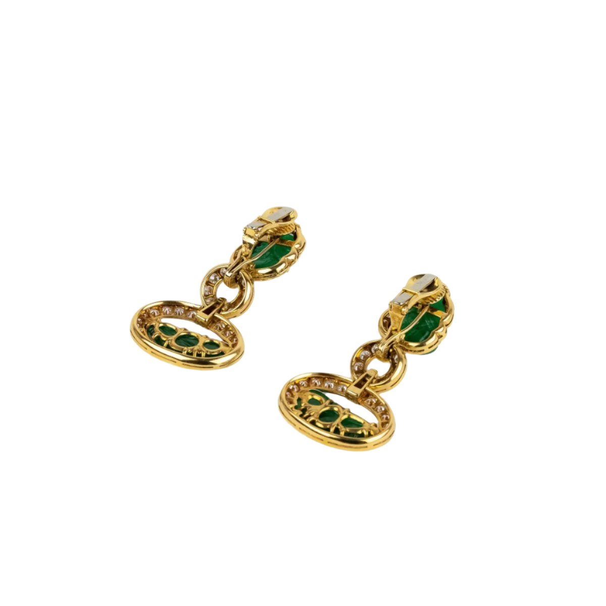 AVANT-PREMIÈRE - Boucles d'oreilles Pendantes DAVID WEBB Feuilles en or jaune, émeraudes et diamants - Castafiore