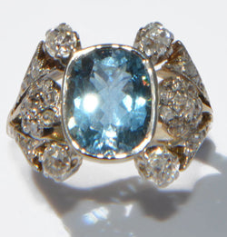 Bague 1910 en or et argent ornée d'une aigue-marine - Castafiore