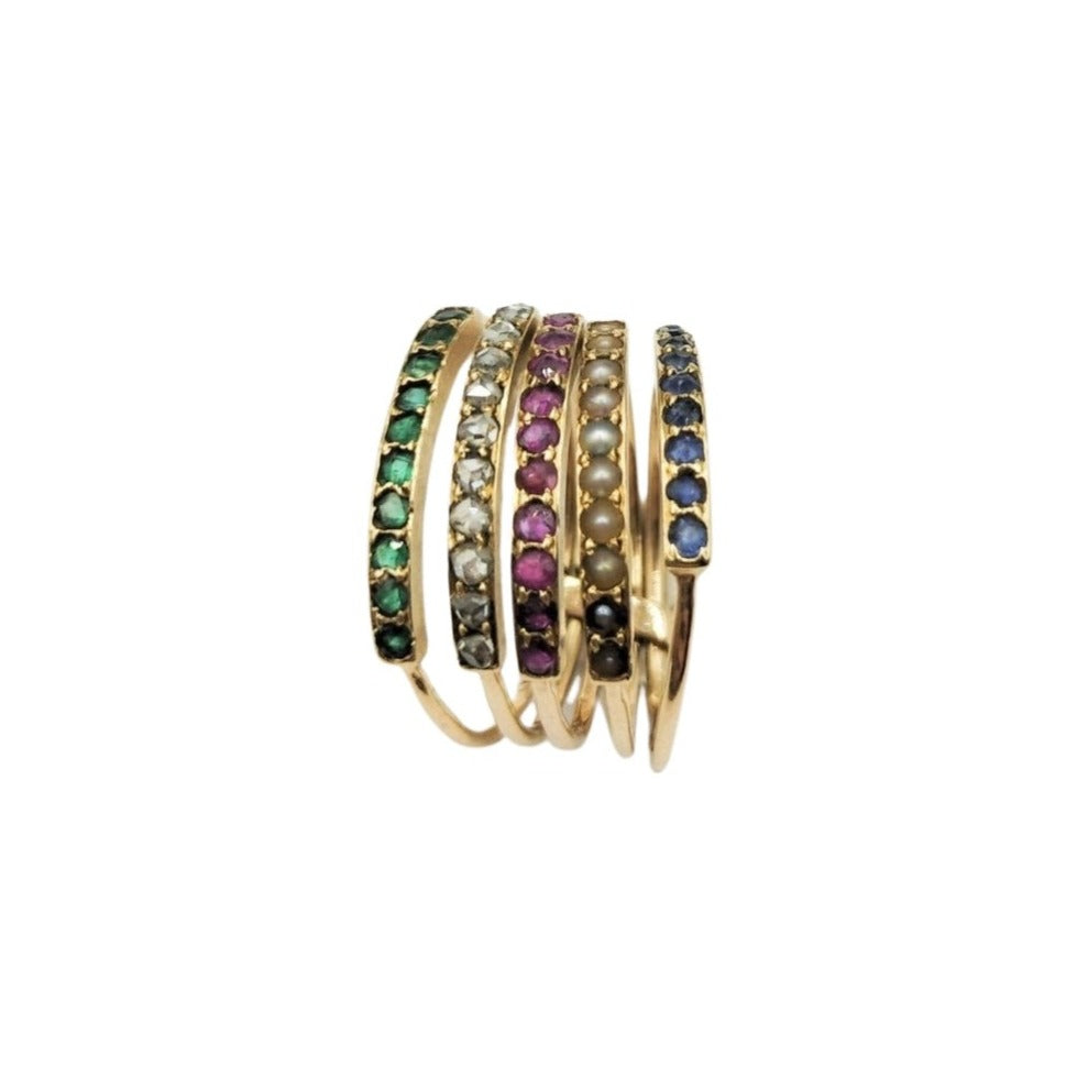 Bague 5 anneaux en or, perles et pierres de couleurs - Castafiore