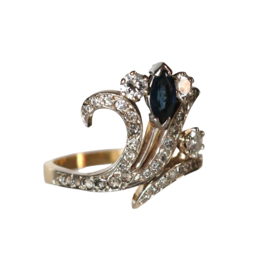 Bague Aigrette Diamants Saphir deux ors - Castafiore