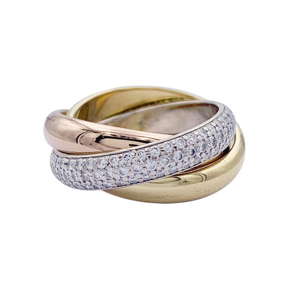 Bague Alliance CARTIER "Trinity" en 3 ors et diamants - Castafiore
