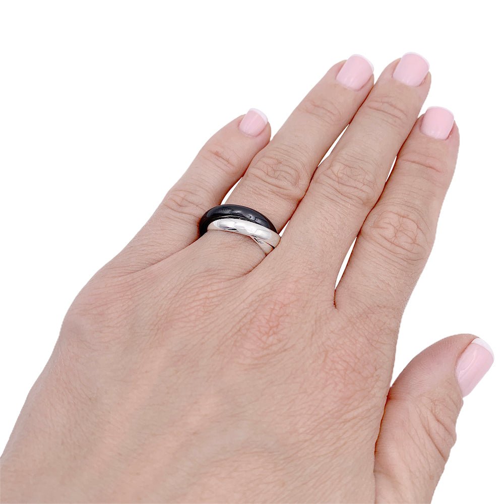 Bague Alliance CARTIER "Trinity" en or blanc et céramique - Castafiore