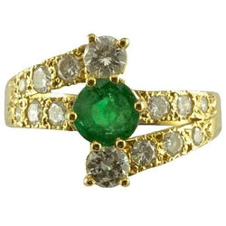Bague Alliance en Or Jaune, émeraude et diamants - Castafiore