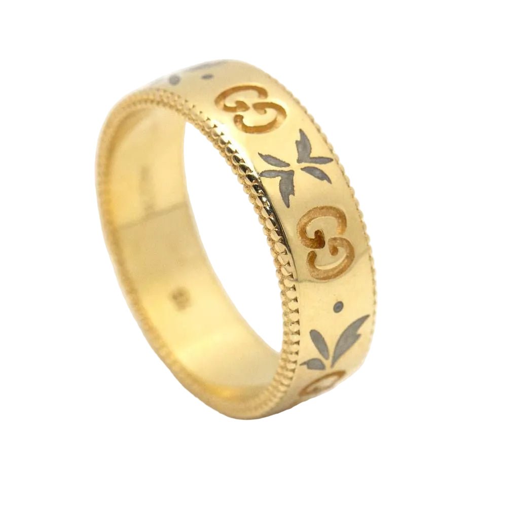 Bague Alliance GUCCI "Icon Blossom" en or jaune et émail. - Castafiore