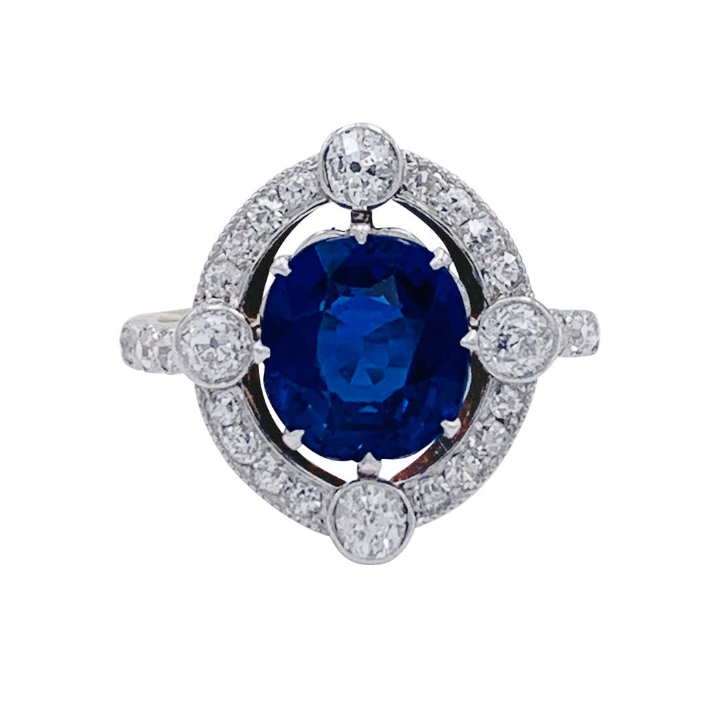 Bague années 1920, saphir Ceylan, diamants taille ancienne - Castafiore
