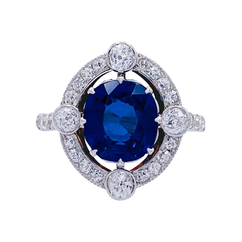 Bague années 1920, saphir Ceylan, diamants taille ancienne - Castafiore