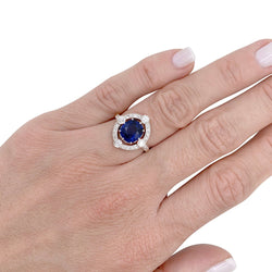 Bague années 1920, saphir Ceylan, diamants taille ancienne - Castafiore