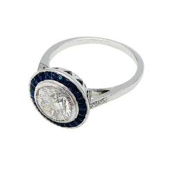 Bague Art Déco en or blanc, diamants et saphirs - Castafiore