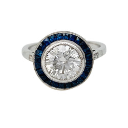 Bague Art Déco en or blanc, diamants et saphirs - Castafiore