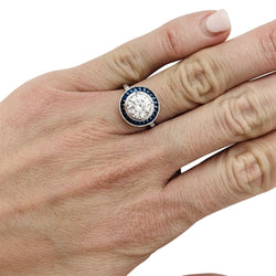 Bague Art Déco en or blanc, diamants et saphirs - Castafiore