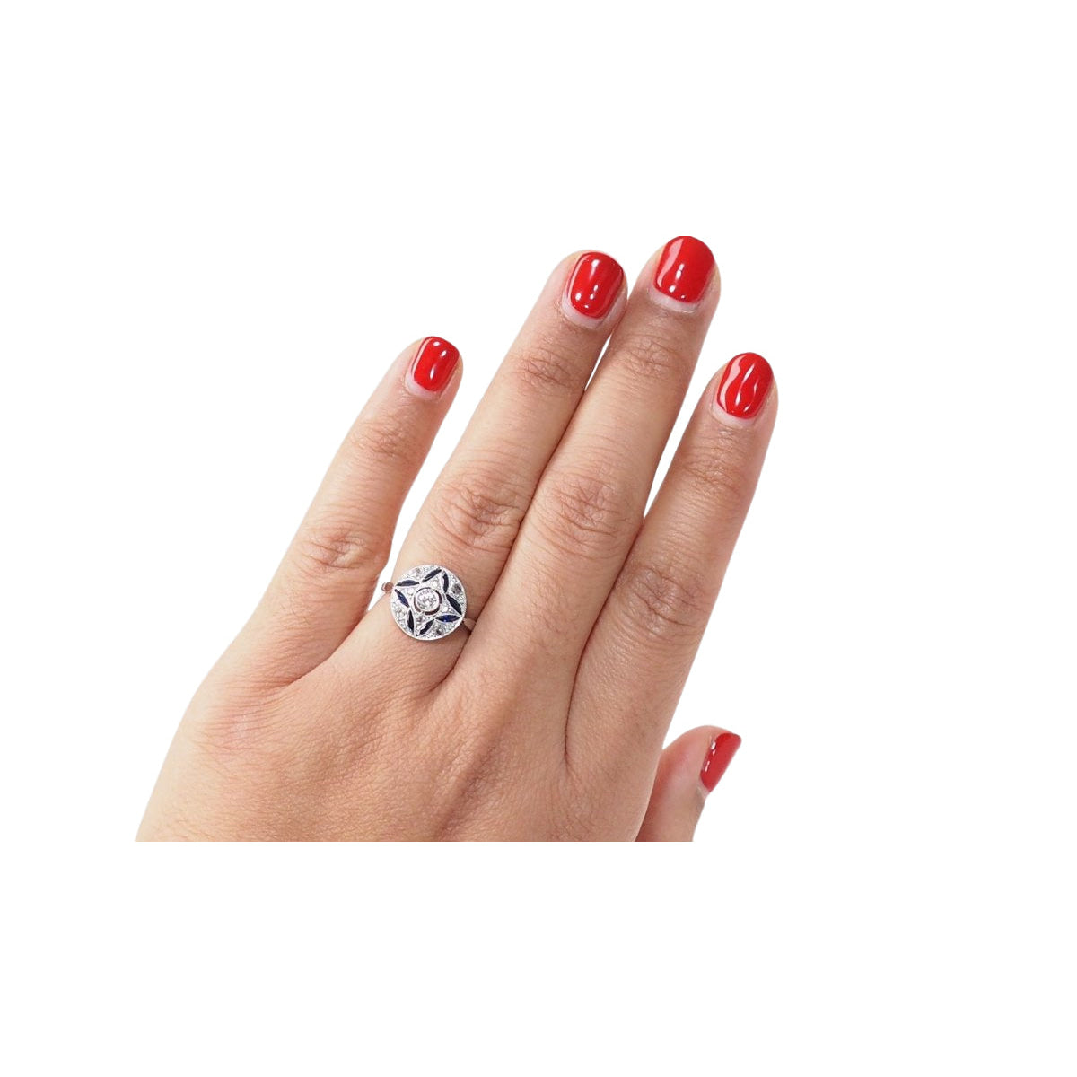 Bague Art Déco en or blanc, saphir calibrés et diamants - Castafiore