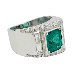 Bague Art Déco en platine, émeraude et diamants - Castafiore