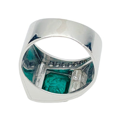 Bague Art Déco en platine, émeraude et diamants - Castafiore