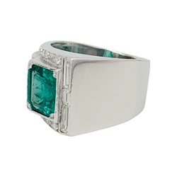 Bague Art Déco en platine, émeraude et diamants - Castafiore