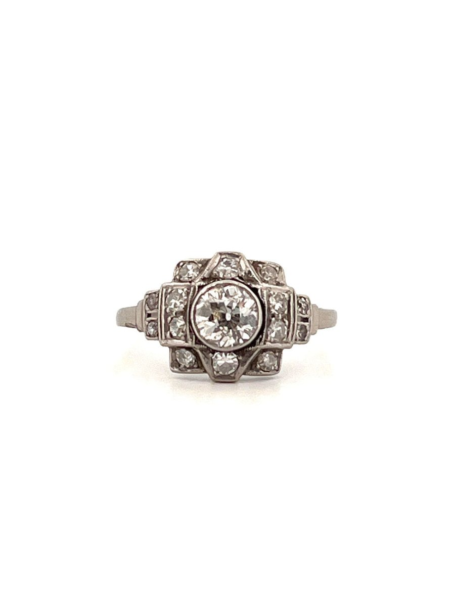 Bague Art Déco en platine et diamant - Castafiore