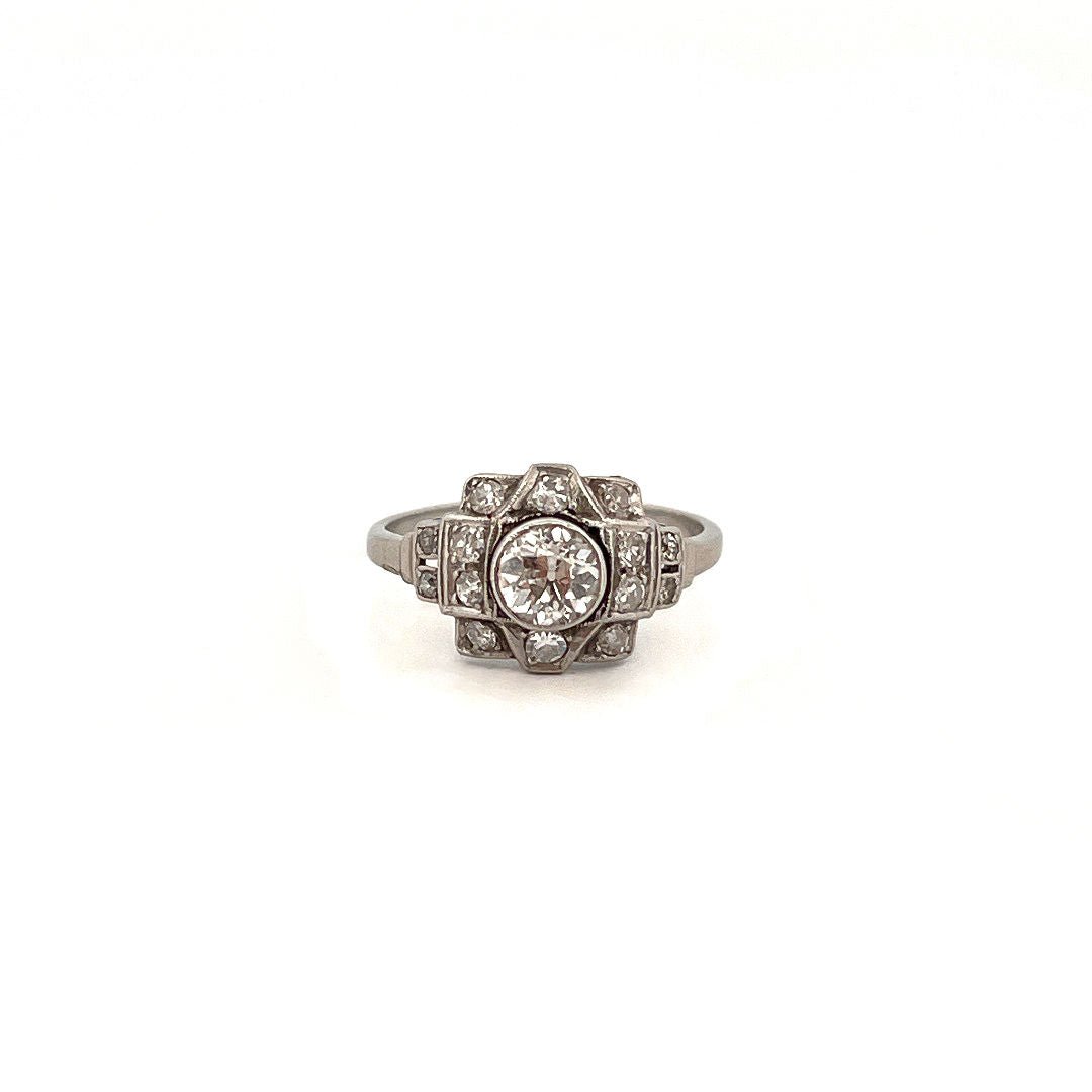 Bague Art Déco en platine et diamant - Castafiore