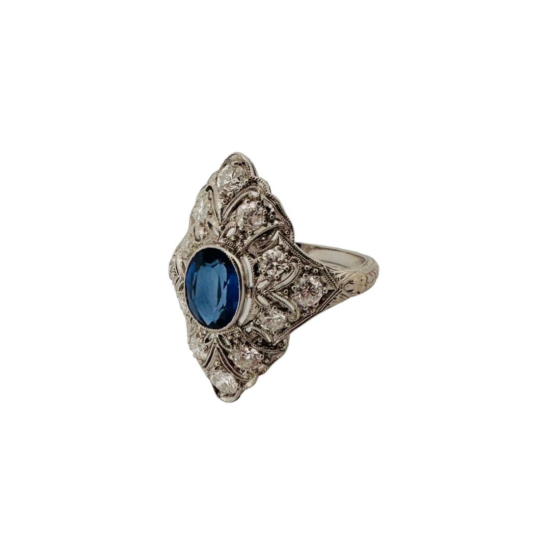 Bague Art déco en platine et saphir - Castafiore