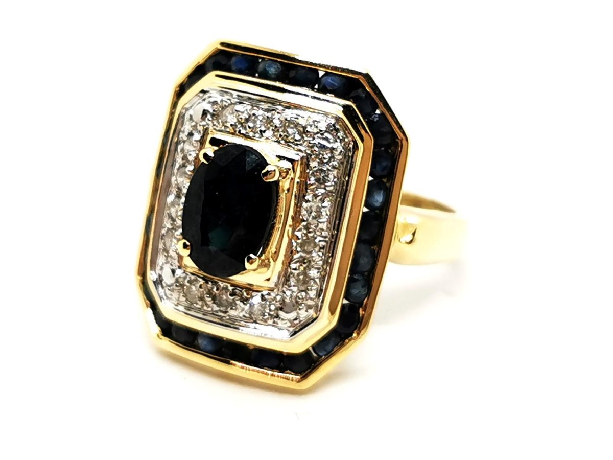 Bague Art déco Or jaune Saphir - Castafiore