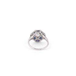Bague Art Déco Platine, Diamants et Saphirs Calibrés - Castafiore