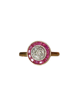 Bague Art Déco ronde rubis et diamants - Castafiore