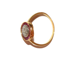 Bague Art Déco ronde rubis et diamants - Castafiore